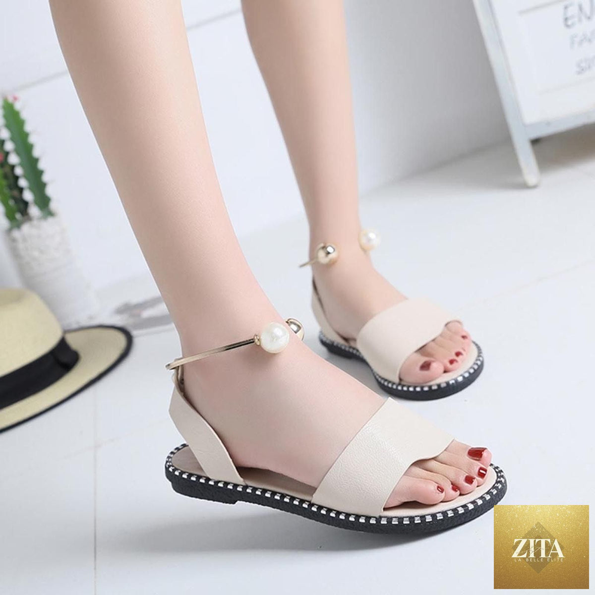 Stevvex white women's fashion sandals with round toe, pearl buckle, strappy design, ideal for summer outdoor wear and weddings.