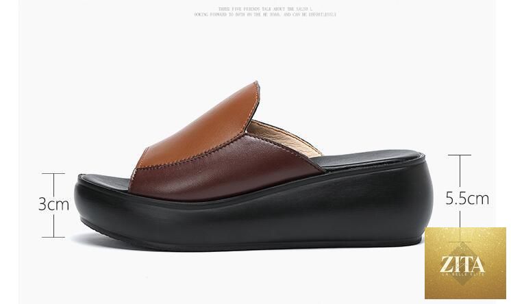 Elegant Stevvex women's platform slippers with genuine leather, high heels, breathable design, perfect for outdoor beach and walking.