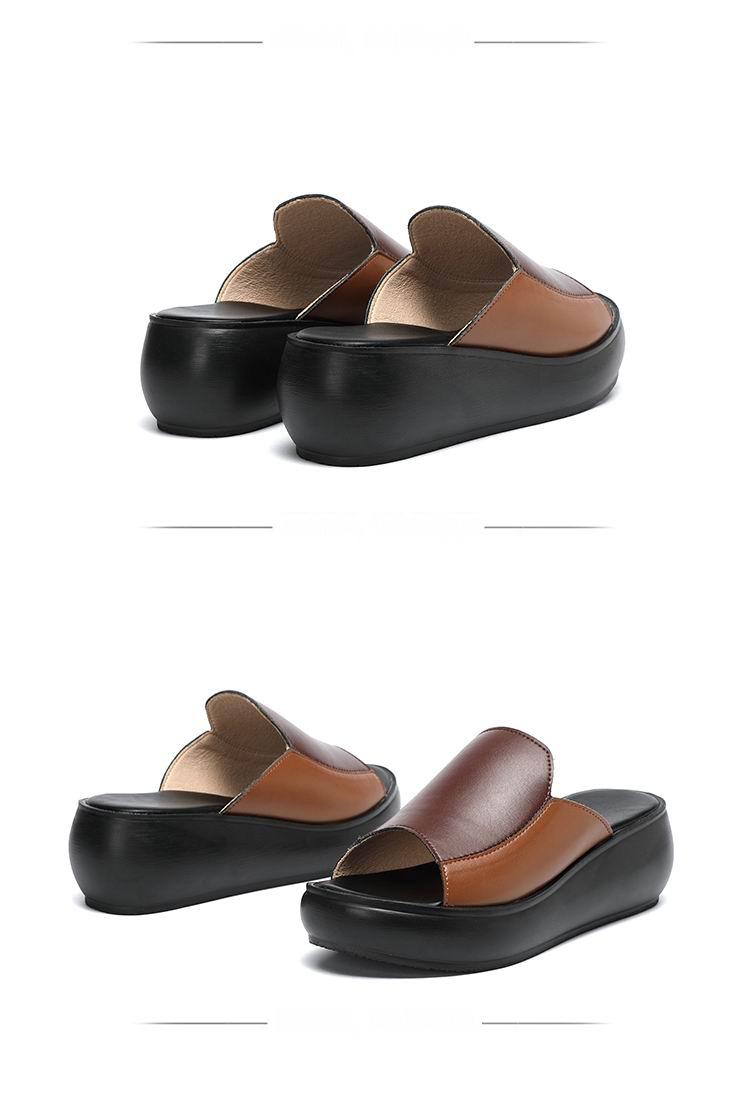 Elegant woman platform slippers by Stevvex, genuine leather, high heels, breathable summer wedge sandals for outdoor and beach wear.
