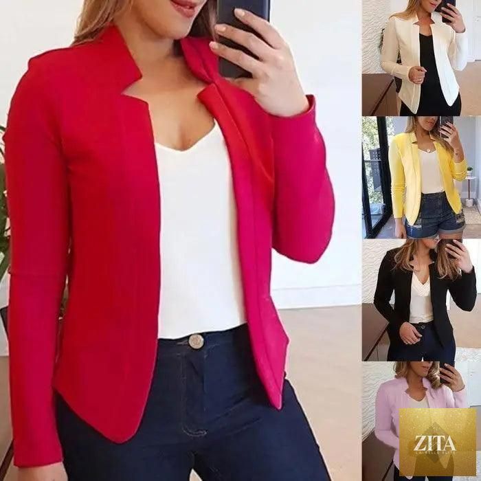 Elegant Stevvex women’s blazer with long sleeves, solid color, suitable for office or formal wear.