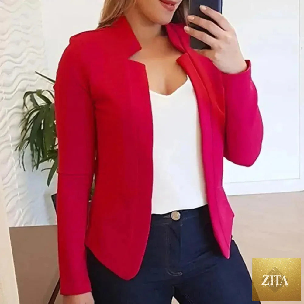 Elegant Stevvex women's blazer with long sleeves and solid color, suitable for office and professional wear.