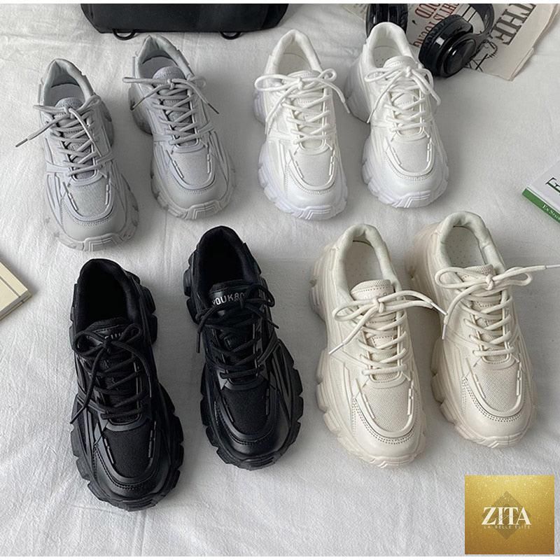 Elegant women's Stevvex sneakers with lace-up design, thick platform, leather upper, comfortable for casual walking and everyday wear.