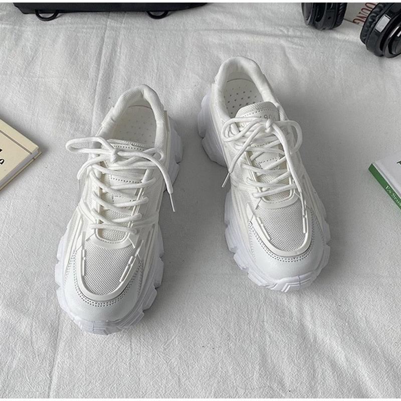 Elegant women's Stevvex sneakers with lace-up, thick platform, leather upper, lightweight casual shoes for comfortable everyday walking.