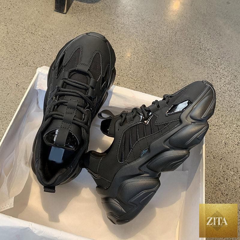 Elegant women's Stevvex sneakers with lace-up design, thick platform, leather upper, lightweight casual footwear for everyday walking.