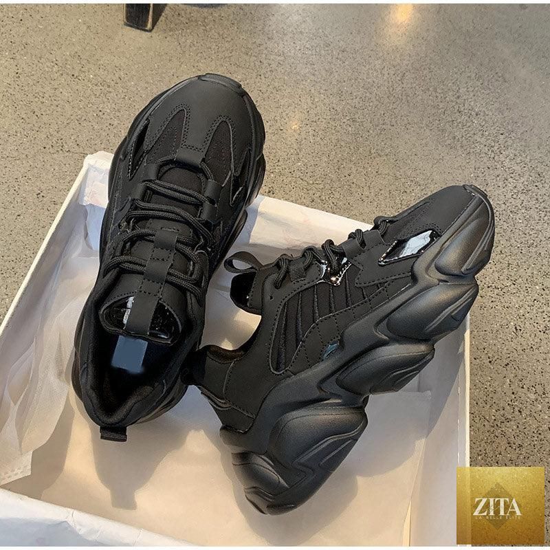 Elegant women's Stevvex sneakers with lace-up design, thick platform, leather upper, lightweight casual footwear for walking and everyday wear.
