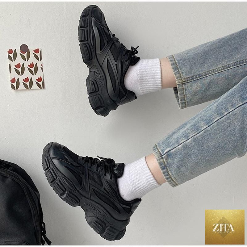 Elegant women's Stevvex sneakers with lace-up design, thick platform, leather material, ideal for casual walking and everyday wear.