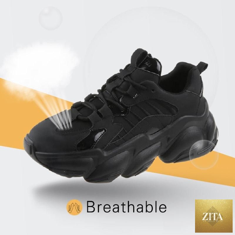 Stevvex elegant women's sneakers with lace-up design, thick platform, leather upper, lightweight casual footwear for everyday walking.