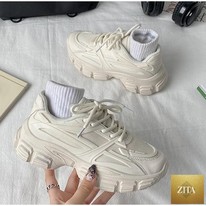 Stevvex elegant women's sneakers with lace-up design, thick platform, leather upper, casual and comfortable for everyday walking.
