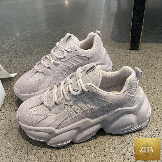 Elegant women's Stevvex sneakers with lace-up design, thick platform, leather upper, lightweight casual shoes for comfortable everyday walking.
