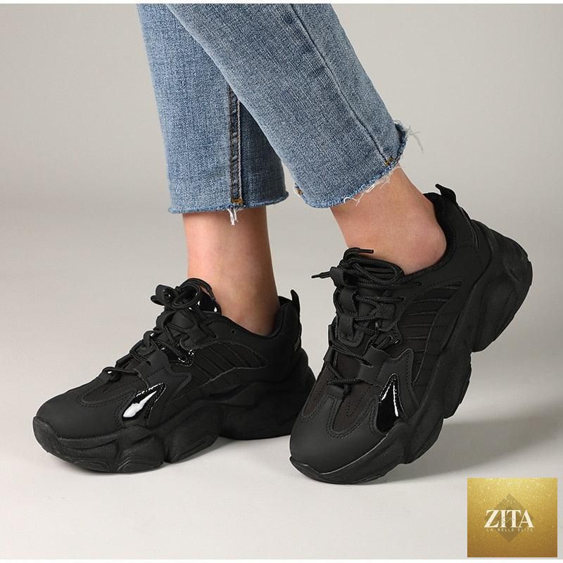 Elegant women's Stevvex sneakers with lace-up design, thick platform, leather upper, lightweight casual footwear for everyday walking.