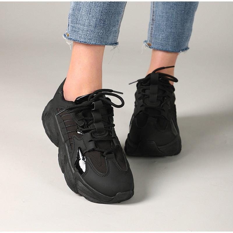 Stevvex women's elegant sneakers with lace-up design, thick platform, leather upper, and casual lightweight footwear for everyday walking.