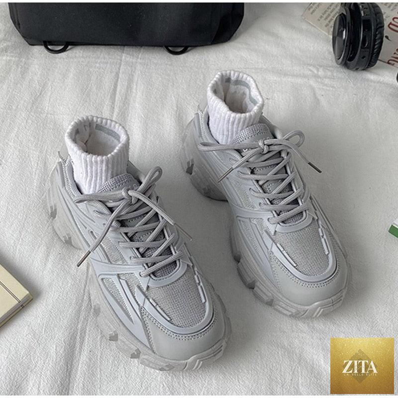 Elegant women's Stevvex sneakers with lace-up design, thick platform, leather upper, and casual comfortable walking shoes.