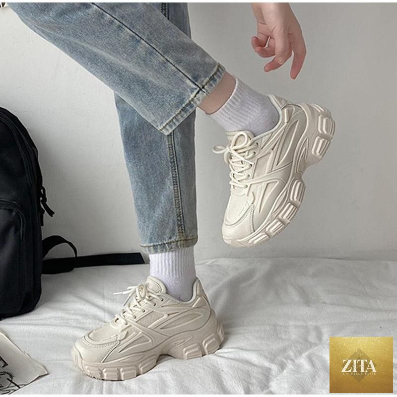 Elegant Stevvex women's sneakers with lace-up design, thick platform, leather upper, lightweight casual shoes for comfortable everyday walking.