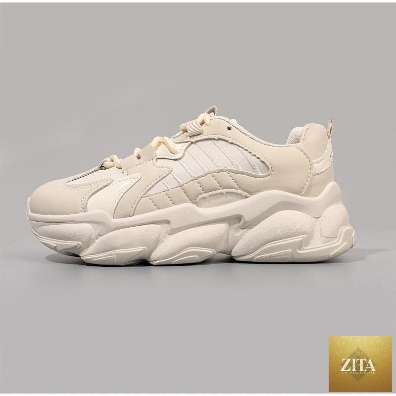Stevvex elegant women's sneakers with lace-up design, thick platform, leather upper, casual comfortable walking shoes.