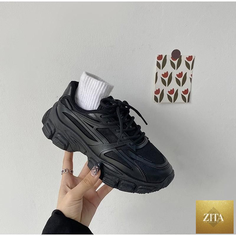 Elegant women's Stevvex sneakers with lace-up design, thick platform, leather material, and casual comfortable walking footwear.
