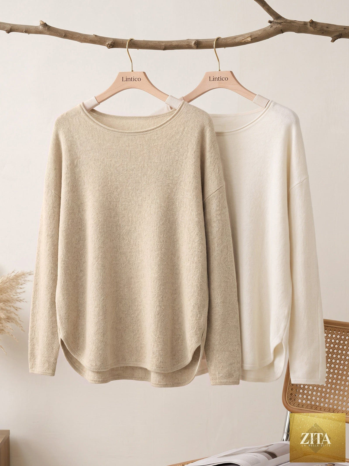 100% Mongolian Cashmere Hand-Finished Rolled Edge Knit Top AMARA