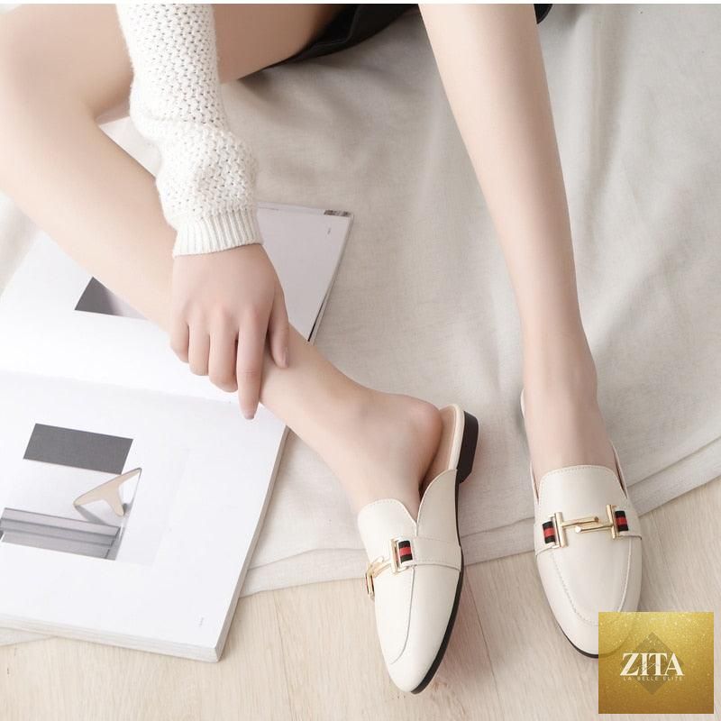 Stevvex women's outdoor platform slip-on slippers with square toes, comfortable pointed loafers, perfect for casual wear.