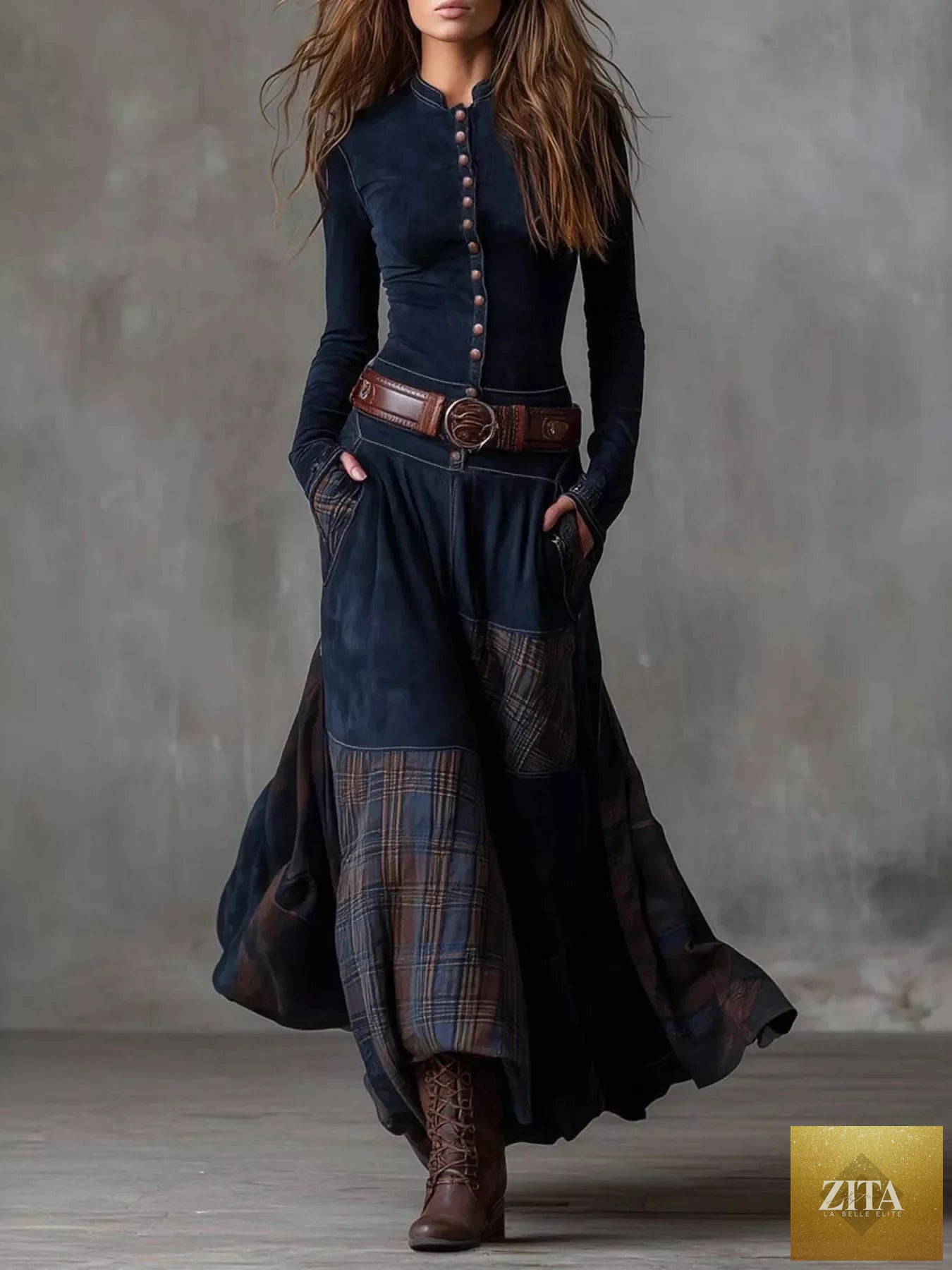 Plaid button-front long sleeve dress by Shopiebay featuring a classic pattern and casual fit, perfect for everyday wear.