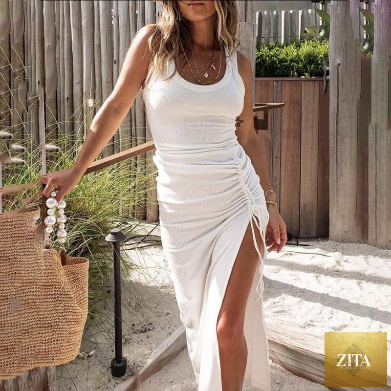 Women’s sleeveless bodycon dress by Zita La Belle Elite, casual wear, fitted design, black fabric, and knee-length style.