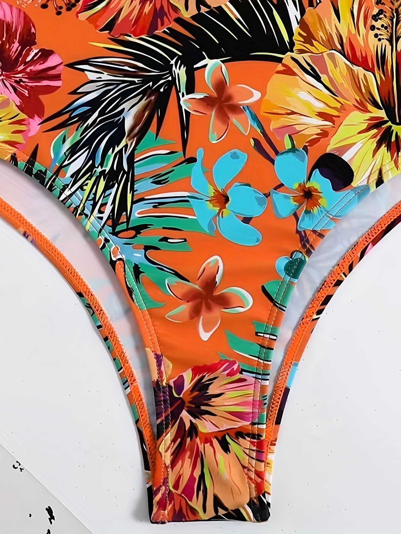 Stevvex tangerine red tropical floral high waist bikini set with off-shoulder, lace-up top, and tummy control for women’s summer beachwear