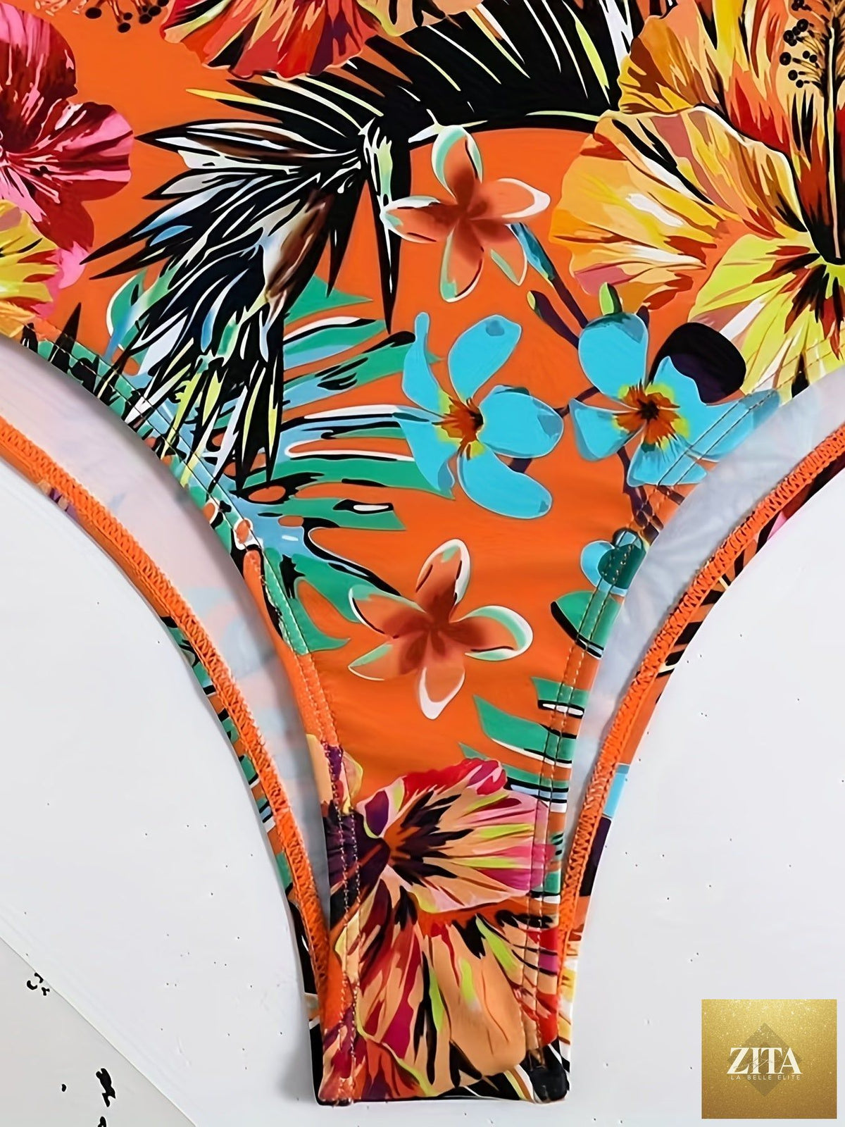 Stevvex tangerine red tropical floral high waist bikini set with off-the-shoulder lace-up top, tummy control, perfect for summer beachwear.