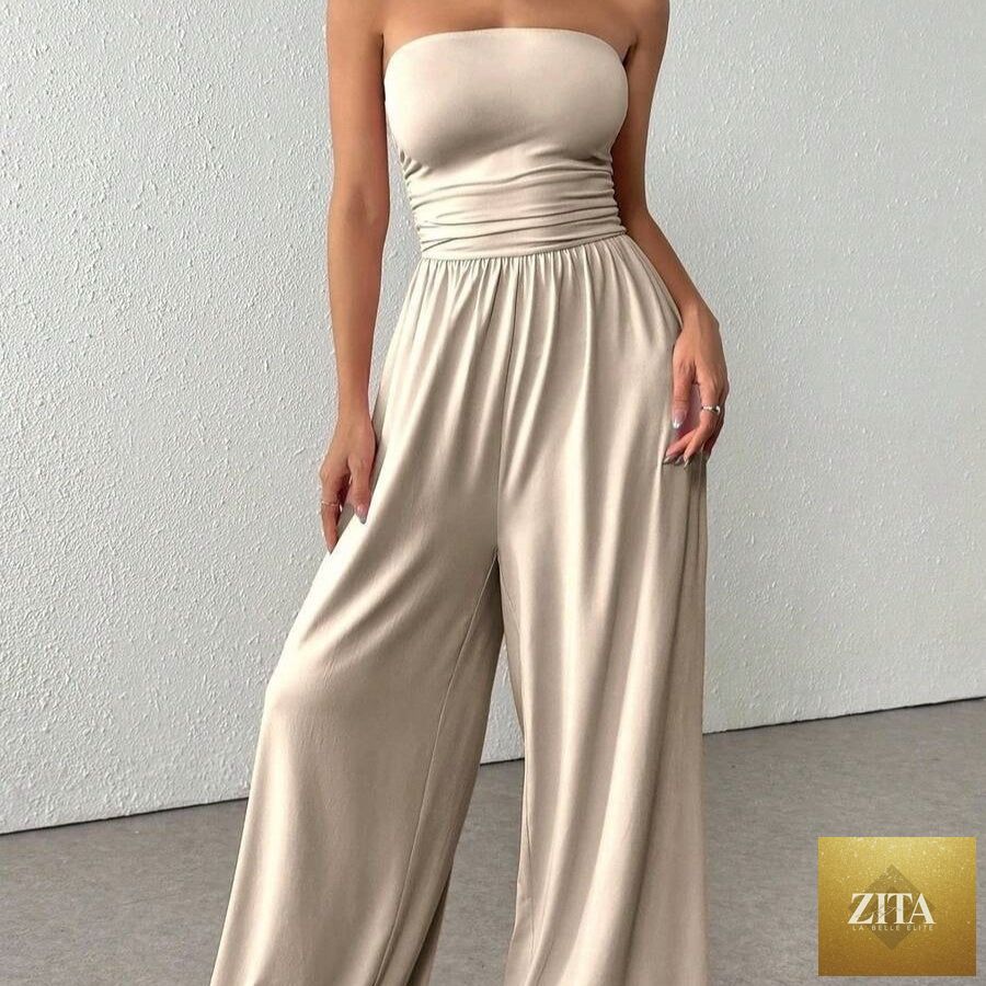 Zita La Belle Elite high-waist wide-leg pants and tube top set in various colors, casualwear, model wearing the stylish outfit.