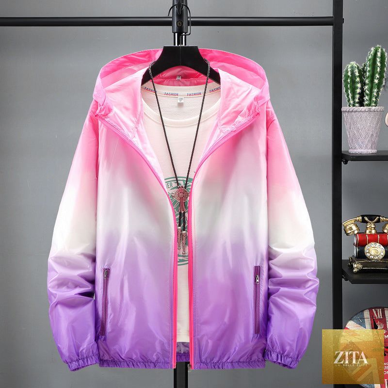 Lightweight Zita La Belle Elite hooded sun-protective jacket with UPF fabric, shown in a neutral color on a model.