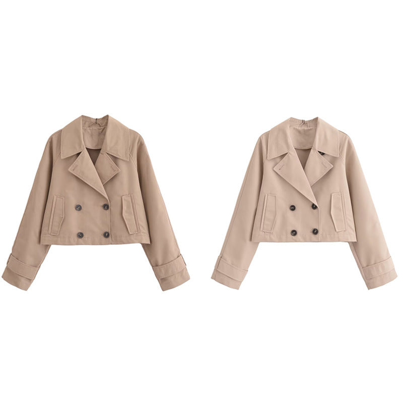 Elegant French trench coat for women, European and American style long sleeve jacket with classic design and tailored fit.