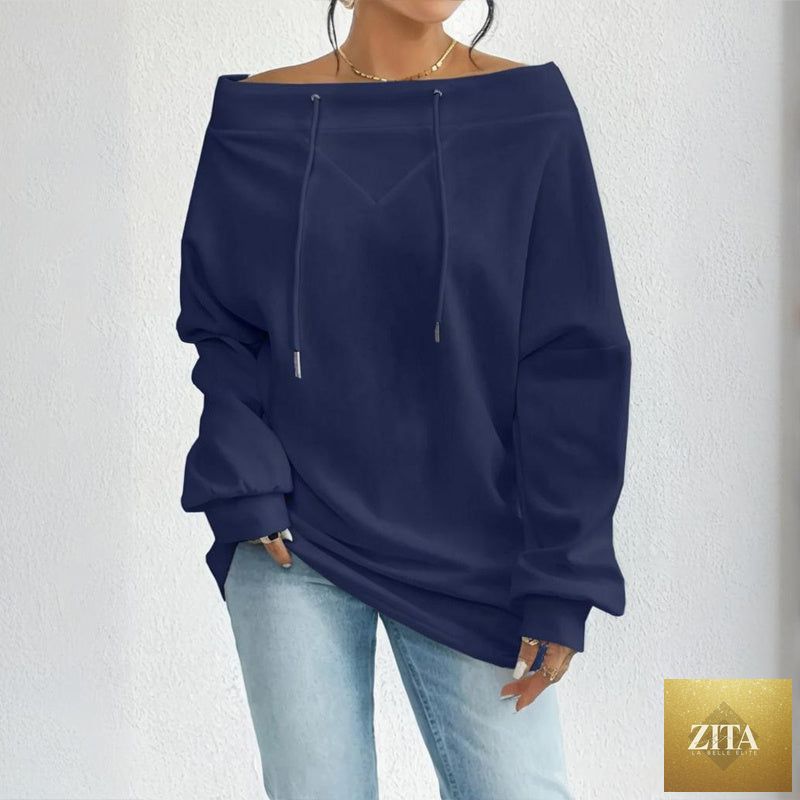Plus size off-shoulder pullover by Zita La Belle Elite, casualwear in soft fabric with a relaxed fit and stylish neckline.