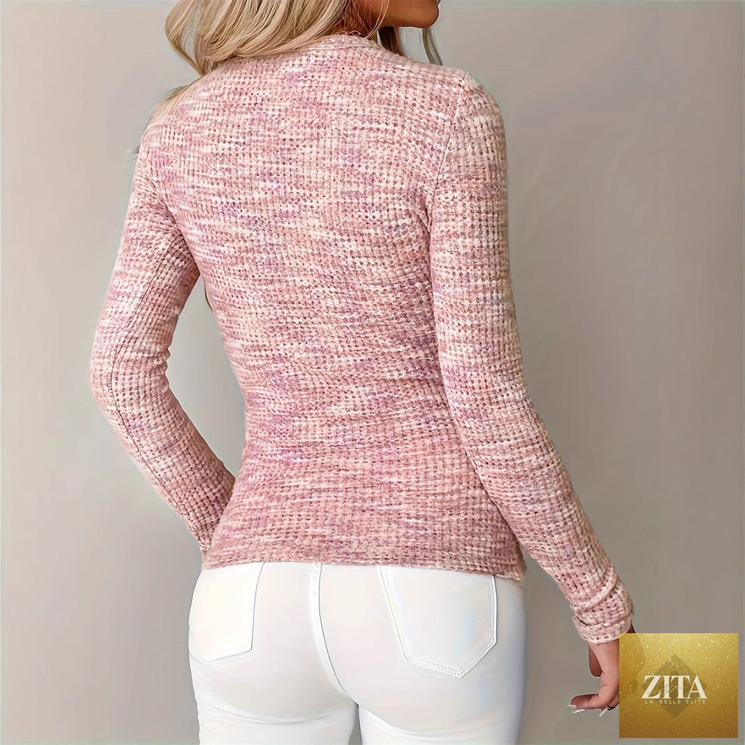 Women's knitted slim-fit long sleeve pullover with zipper from Zita La Belle Elite, casualwear, in soft fabric and stylish design.