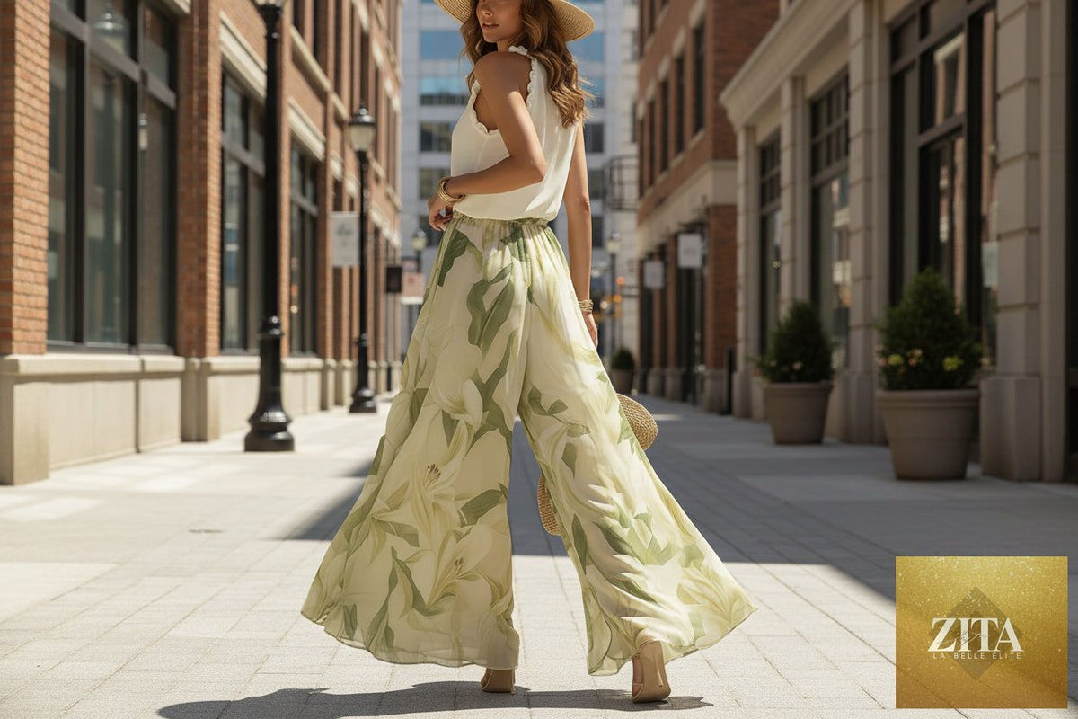 Zita La Belle Elite waist-cinching printed maxi dress with ruffle hem, casualwear in size S to 3XL, featuring a flowy silhouette and vibrant print.