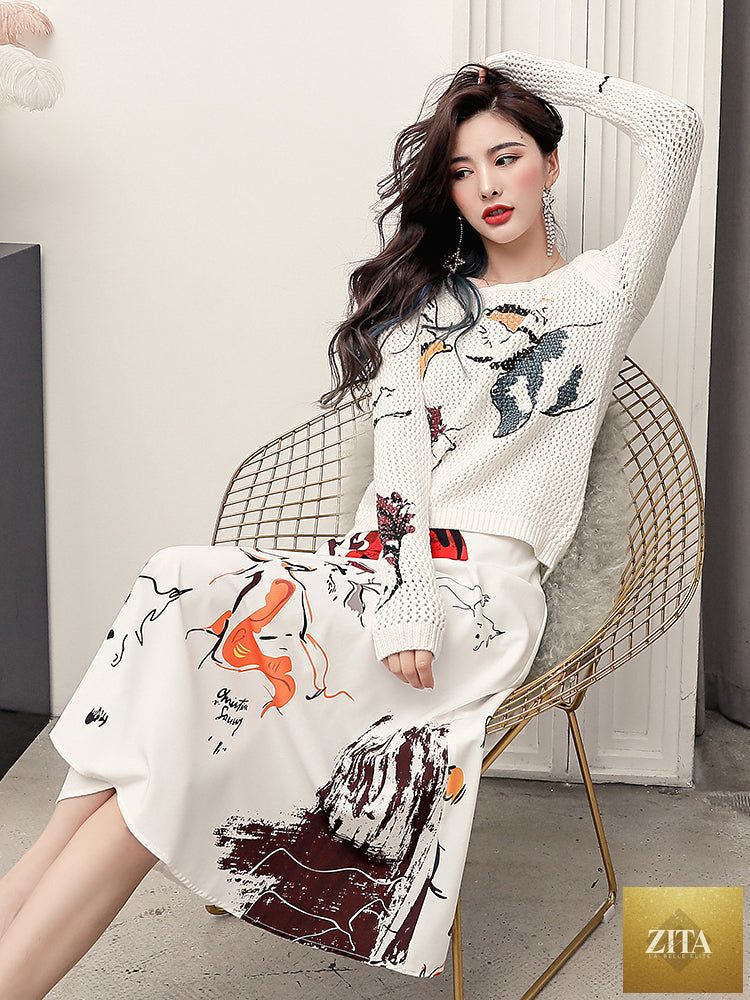 Zita La Belle Elite women's knit two-piece skirt outfit, stylish and comfortable, shown in a natural pose.