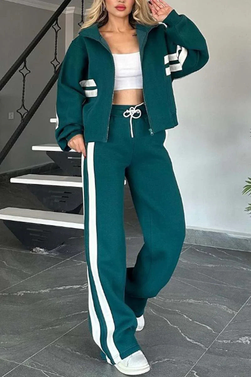 Women’s Y2K Striped Zip-Top Jacket – Retro Track Sports Suit