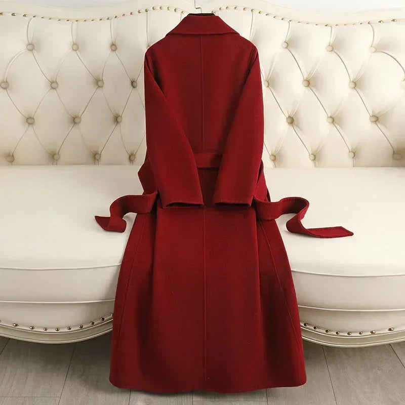 Femstylo Korean wool coat for women, elegant autumn and winter jacket with classic design and warm, stylish fabric.