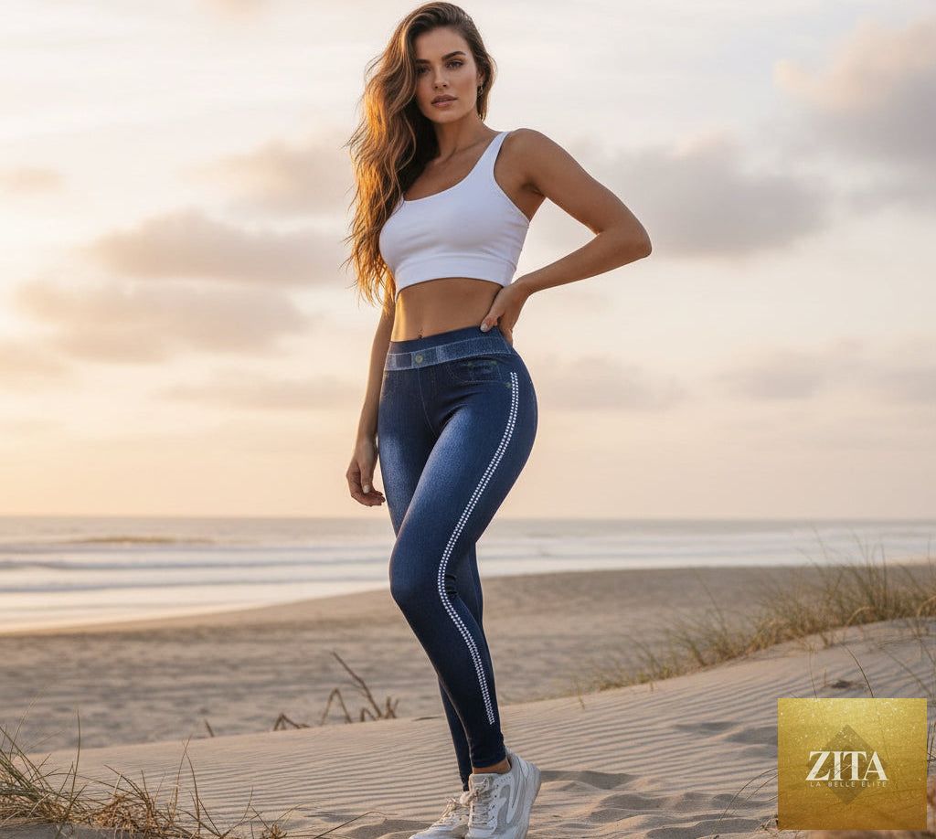 Women's breathable FitiqueFit butt-lifting outerwear leggings with a slim fit and high-rise waist, shown on a model.