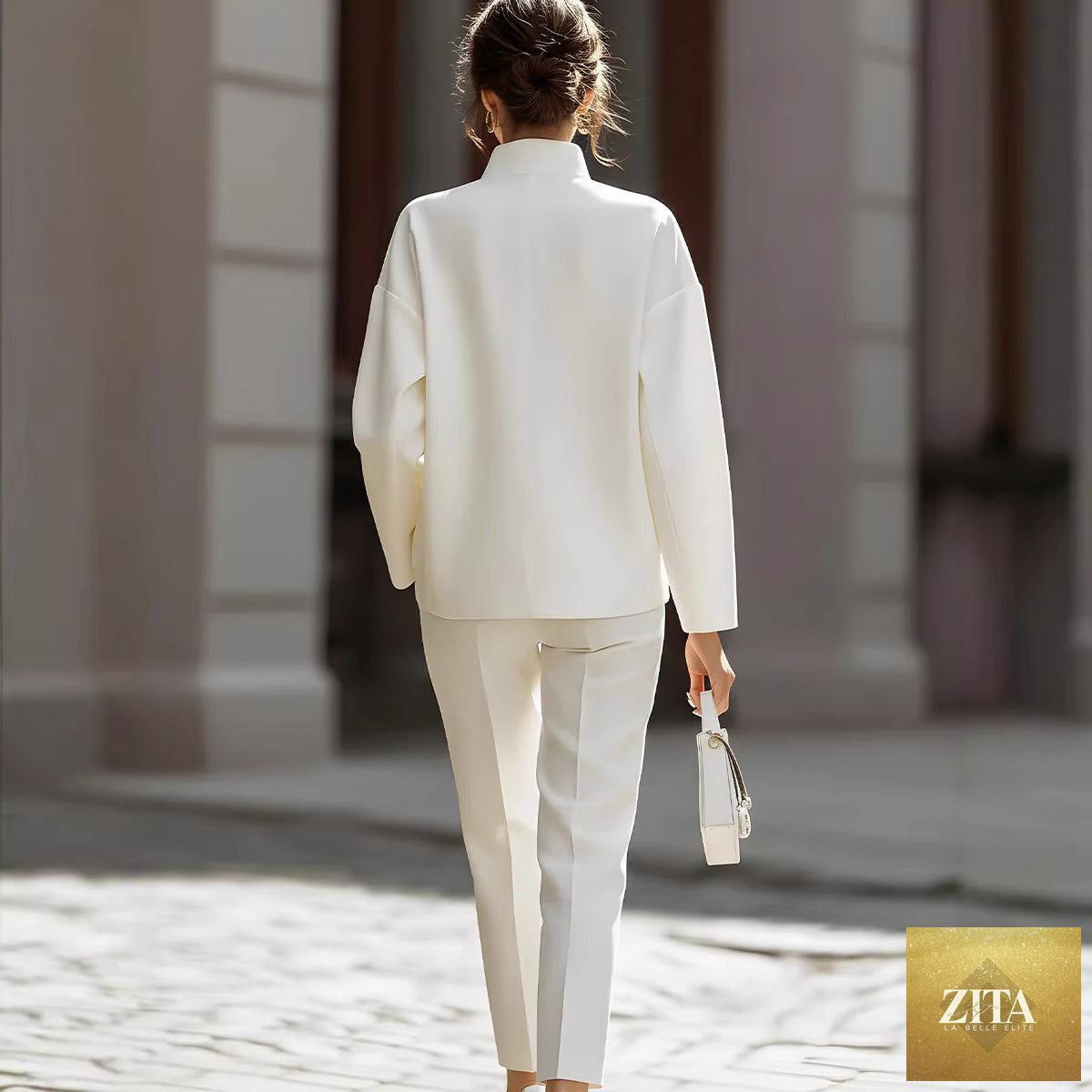 Zita La Belle Elite women's urban commuter casualwear set with pocketed long-sleeve top and matching pants, comfortable and stylish.