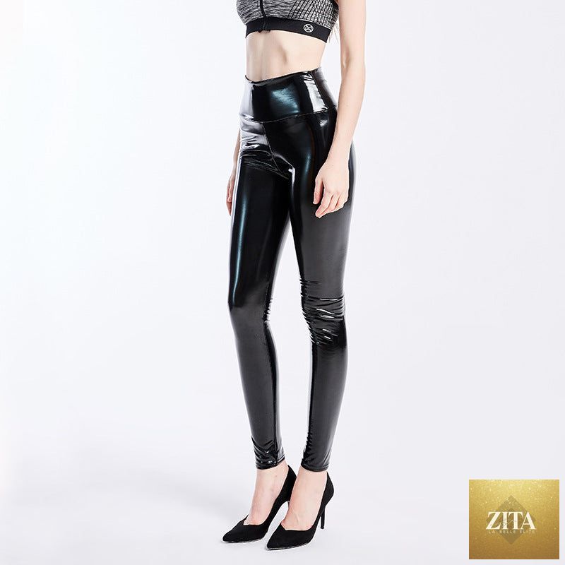 High-elastic Base Leggings With A Glossy Glue-coated Finish For Women
