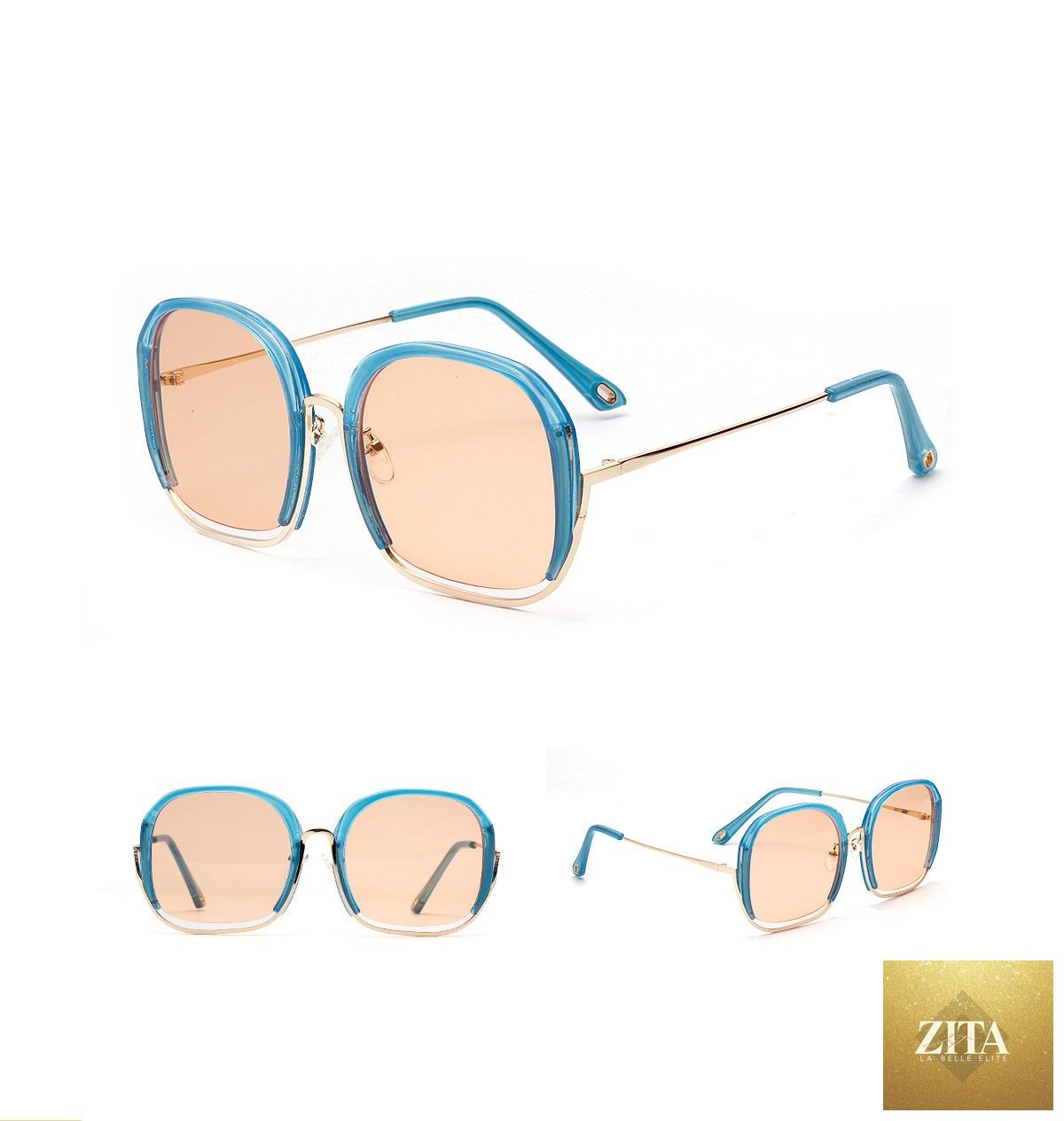 Large half frame UV400 sunglasses by FitiqueFit with colorful fashion shades, stylish eye wear with bold, vibrant design.
