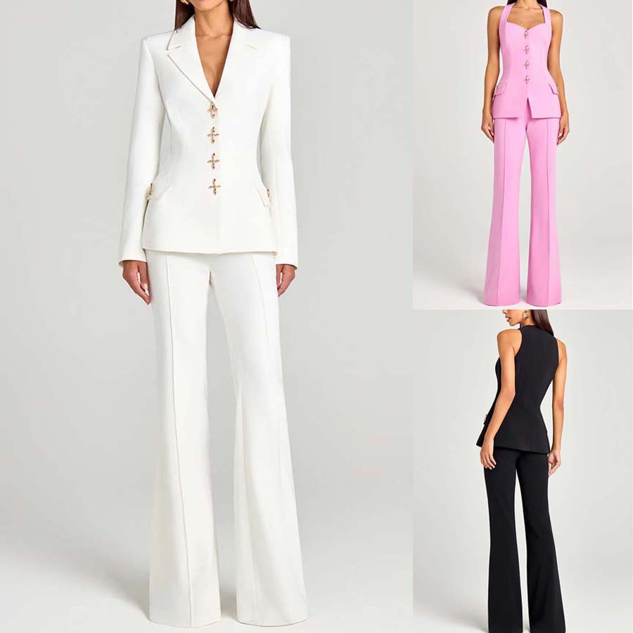 Women's solid-color long-sleeve blazer with metallic zipper detail, casualwear by FitiqueFit, shown on a model.