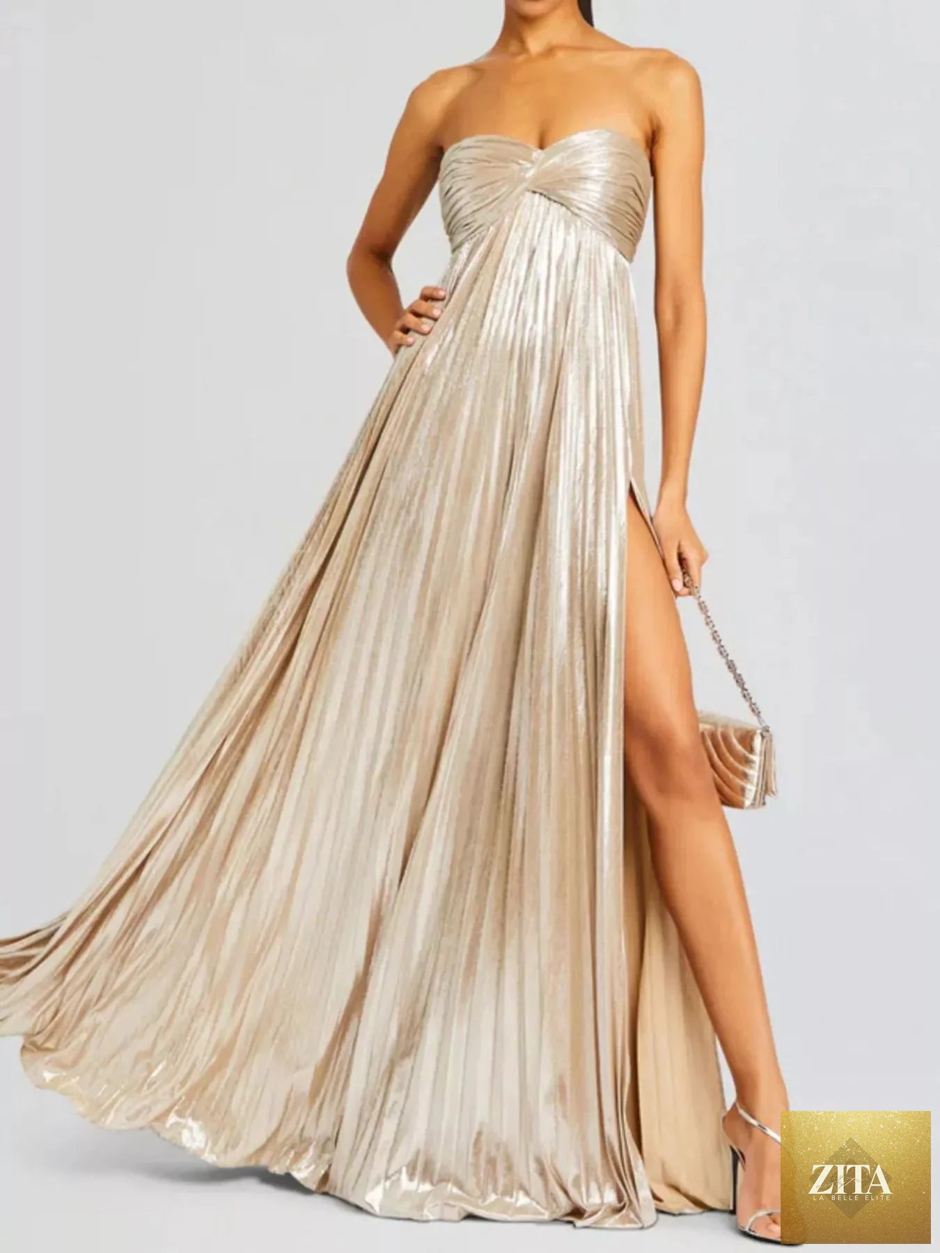 Sweetheart neck tube maxi dress by Shopiebay, featuring a stylish split design and flowy fabric, perfect for elegant occasions.