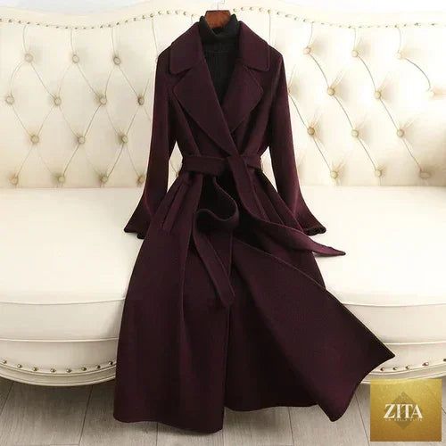 Elegant Korean wool coat for women by Zita La Belle Elite, featuring a stylish autumn and winter jacket with a classic design.