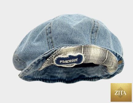 Zita La Belle Elite double-brim turned-up denim beret, breathable cotton hat for women, stylish and casual headwear.