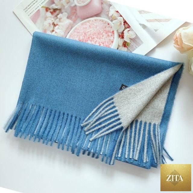 Elegant long cashmere hijab and scarf with dot pattern, tassels, and soft wool texture, perfect for autumn winter wear.