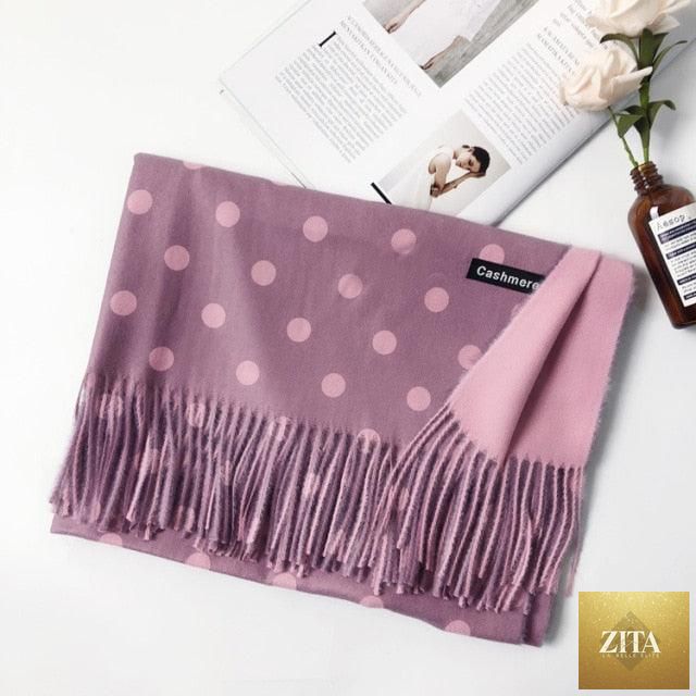 Stevvex long cashmere hijab scarf with dot pattern, tassels, and soft wool texture, ideal for autumn and winter warmth.