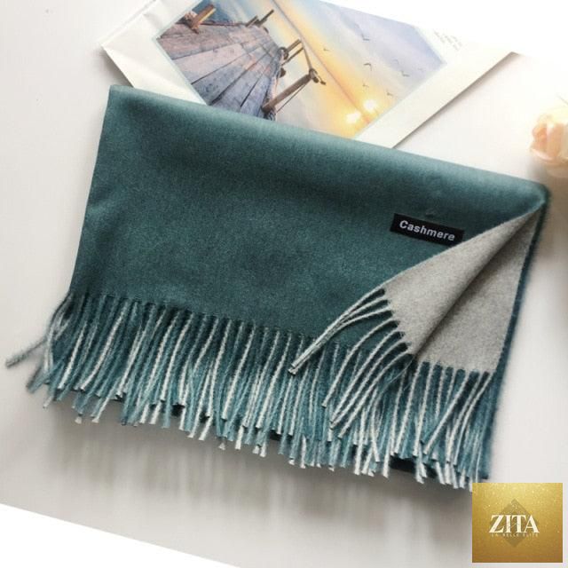 Stevvex long soft cashmere hijab scarf with dot pattern, tassels, and elegant thick design for women in autumn and winter.