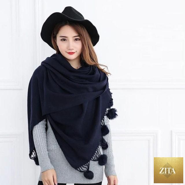 Stevvex long soft cashmere hijab scarf with dot pattern, tassels, and elegant thick wrap design for women in autumn-winter fashion.