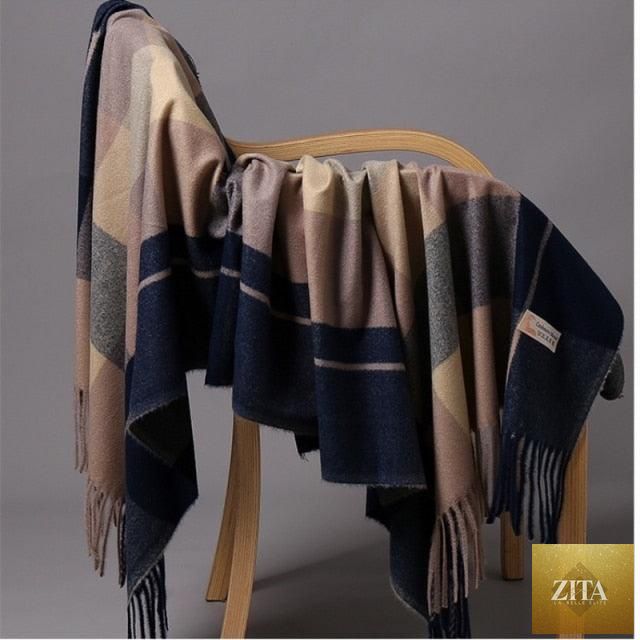 Stevvex long cashmere hijab scarf with dot pattern, tassels, and elegant thick wrap in soft wool for women.