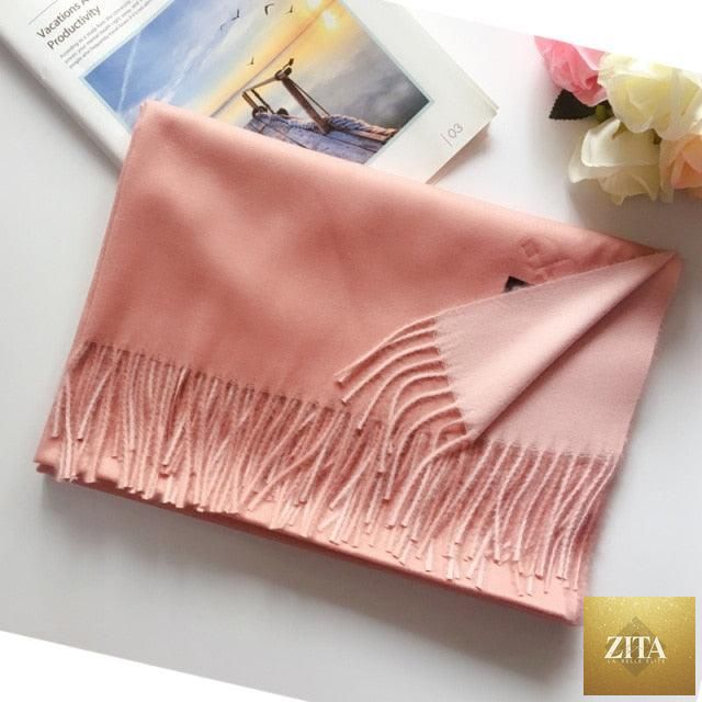 Stevvex long cashmere hijab scarf with dot pattern, tassels, and thick, soft wool for women, ideal for autumn winter warmth.