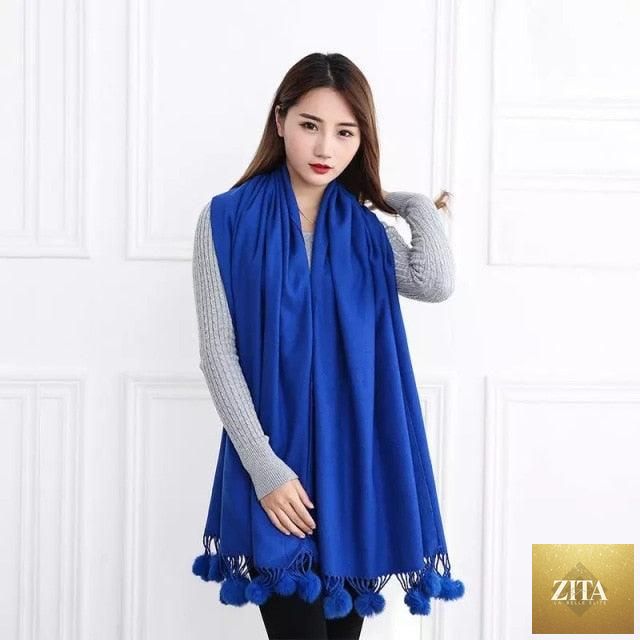 Stevvex soft cashmere hijab scarf with dot pattern, tassels, and thick, lightweight design in warm autumn-winter colors for women.