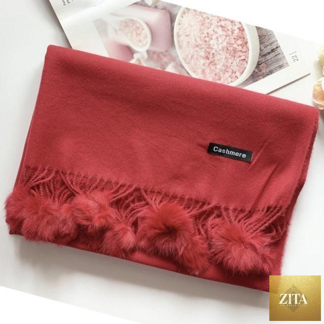 Stevvex women's cashmere hijab scarf with dot pattern, tassels, and thick, soft, warm wool for autumn and winter wear.